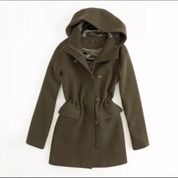 J. Crew Stadium-Cloth Hooded Elements Wool Coat Nello Gori Olive Green Size 4